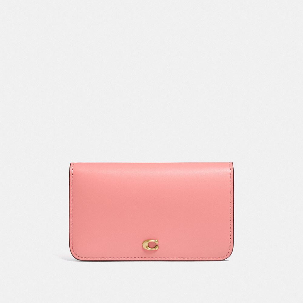 COACH C5358 Slim Card Case In Colorblock BRASS/CANDY PINK MULTI