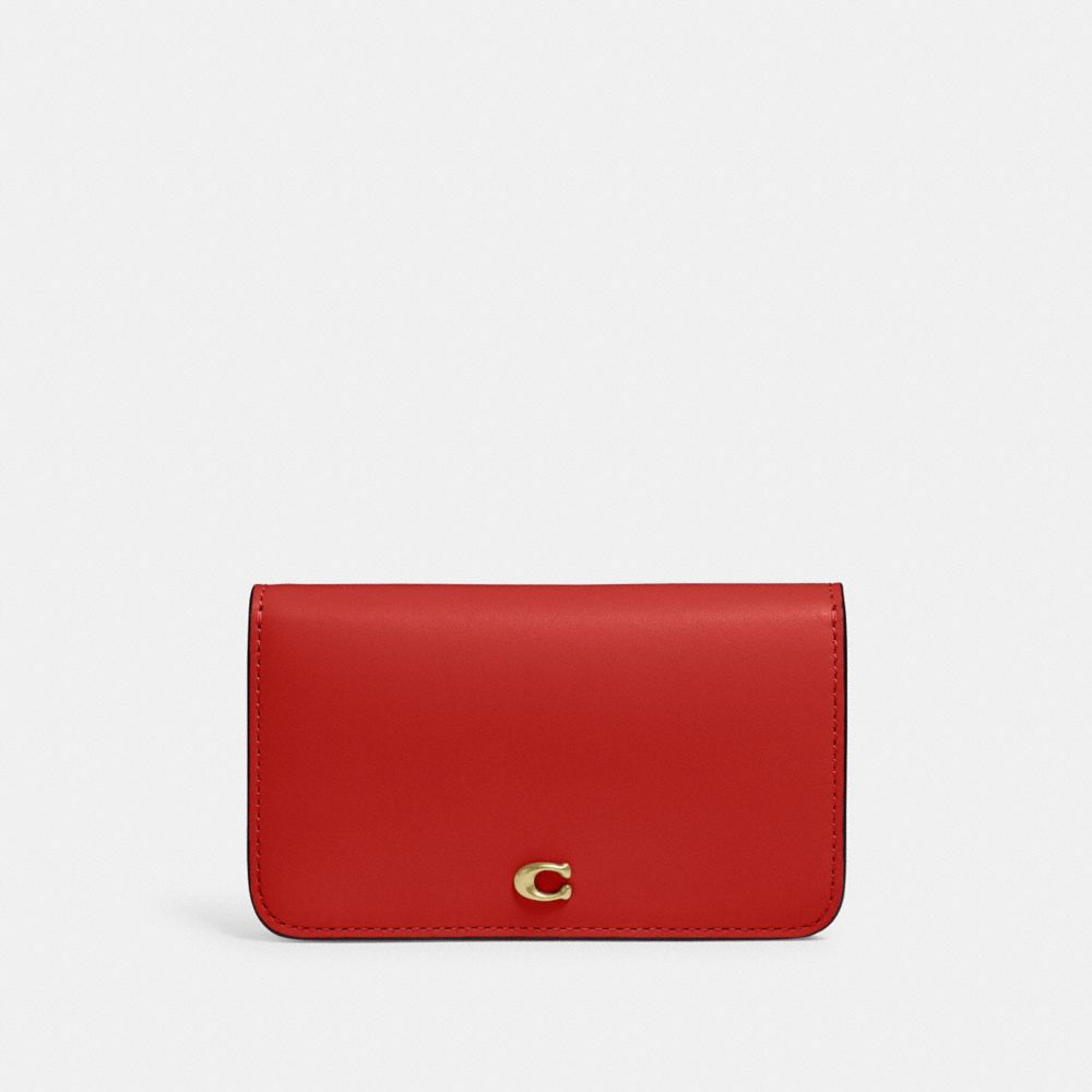 COACH C5358 Slim Card Case In Colorblock BRASS/CANDY APPLE MULTI