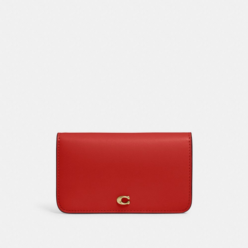 COACH C5358 Slim Card Case In Colorblock Brass/Candy Apple Multi