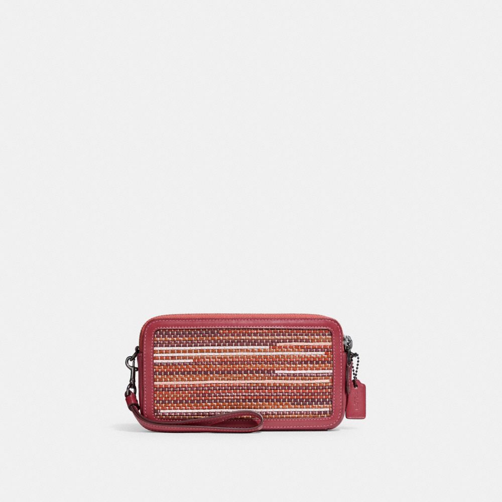 COACH C5370 Kira Crossbody In Upwoven Leather PEWTER/ROUGE MULTI