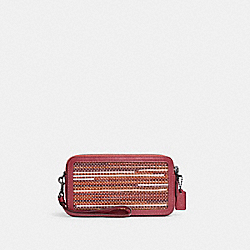 COACH C5370 Kira Crossbody In Upwoven Leather PEWTER/ROUGE MULTI