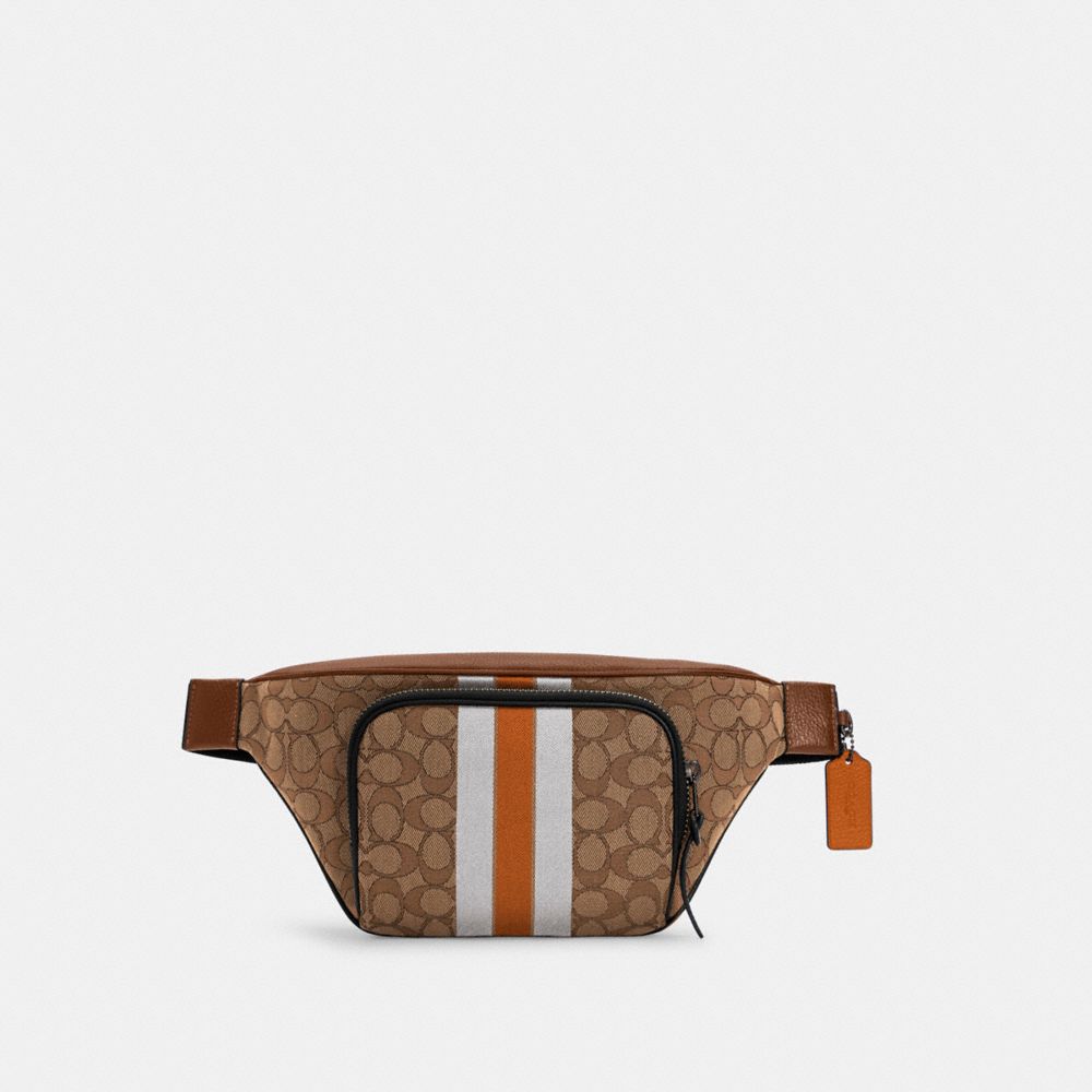 COACH C5386 Thompson Belt Bag In Signature Jacquard With Varsity Stripe QB/KHAKI BUTTERSCOTCH MULTI