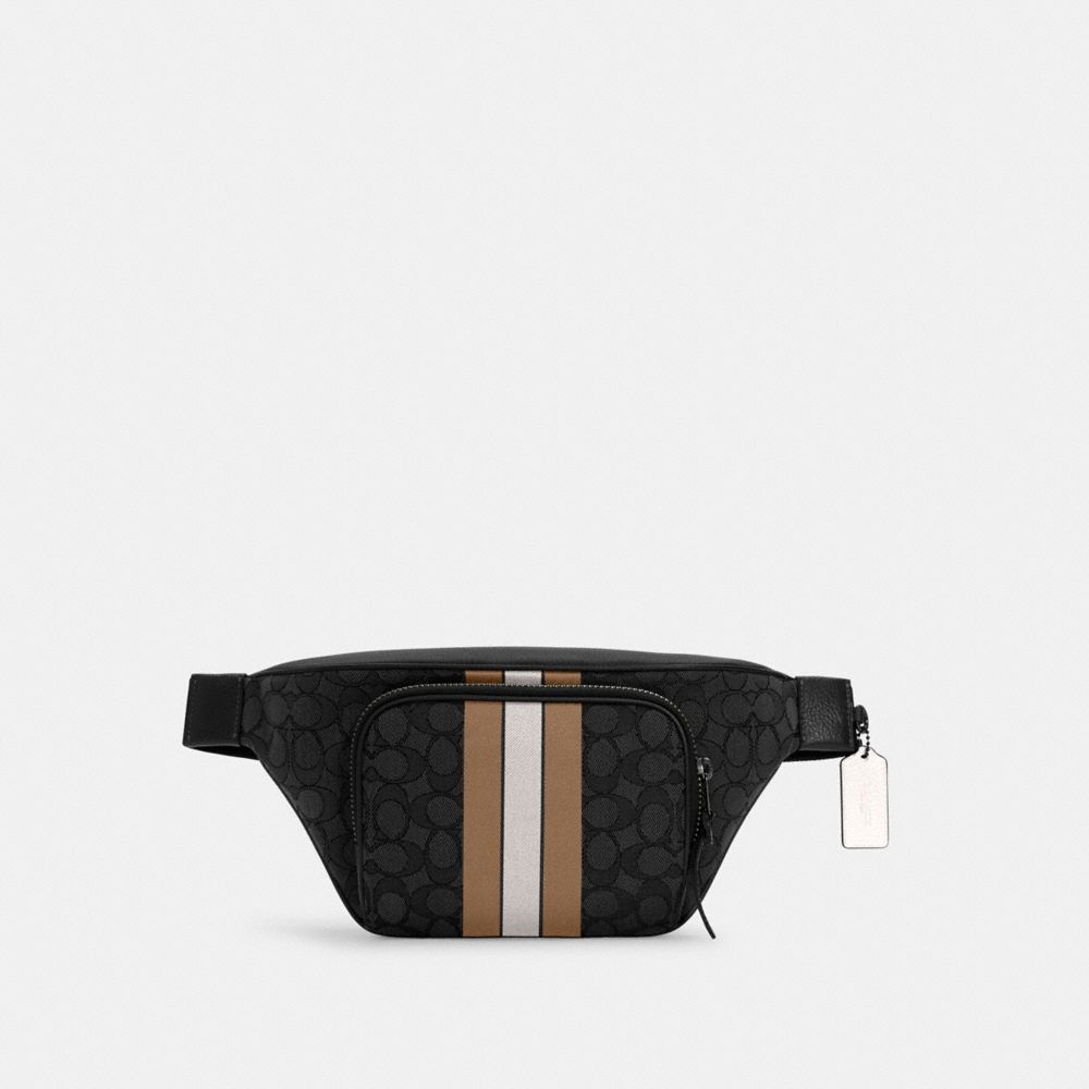 THOMPSON BELT BAG IN SIGNATURE JACQUARD WITH VARSITY STRIPE - QB/BLACK ELM MULTI - COACH C5386