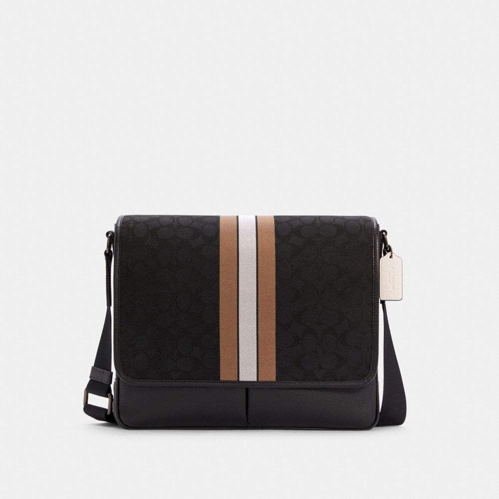 COACH C5387 - THOMPSON MAP BAG IN SIGNATURE JACQUARD WITH VARSITY STRIPE QB/BLACK ELM MULTI