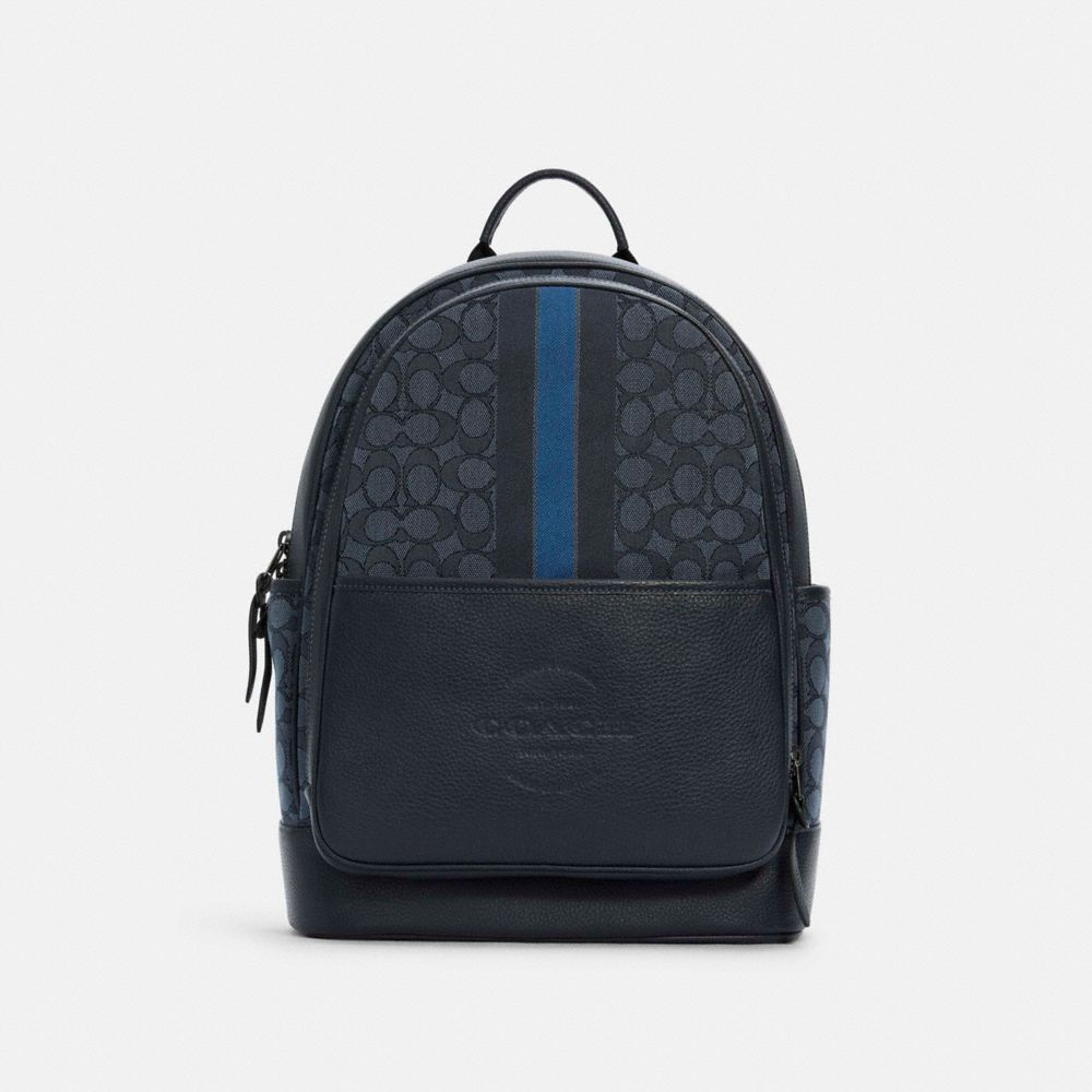THOMPSON BACKPACK IN SIGNATURE JACQUARD WITH VARSITY STRIPE