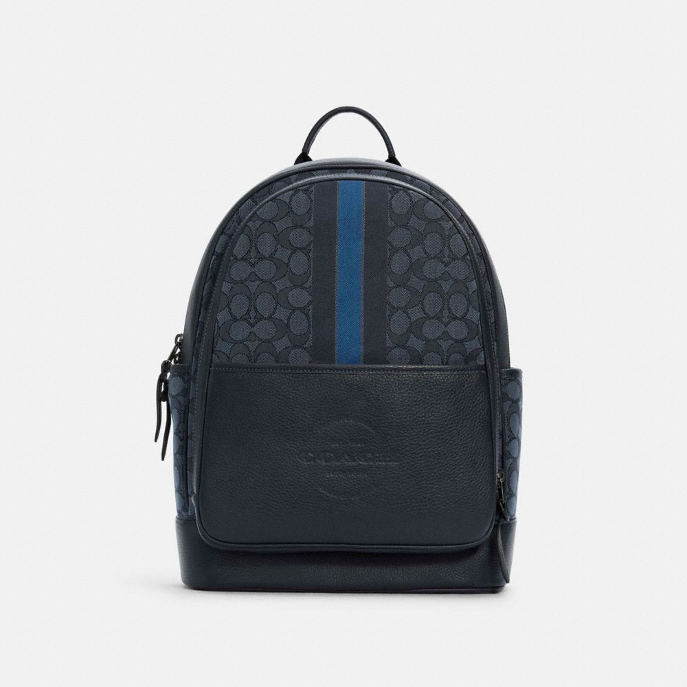 COACH C5389 THOMPSON BACKPACK IN SIGNATURE JACQUARD WITH VARSITY STRIPE QB/DENIM-PACIFIC-MULTI