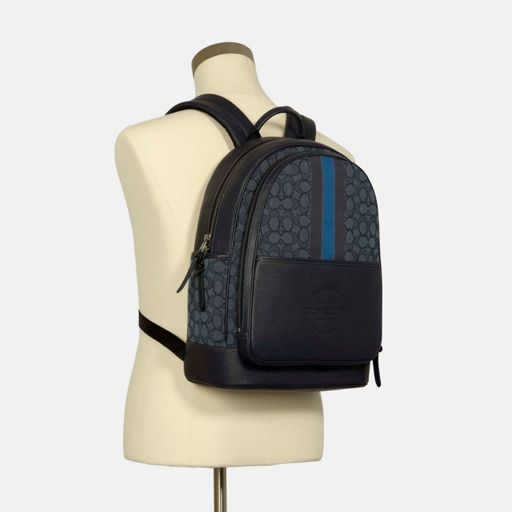 THOMPSON BACKPACK IN SIGNATURE JACQUARD WITH VARSITY STRIPE