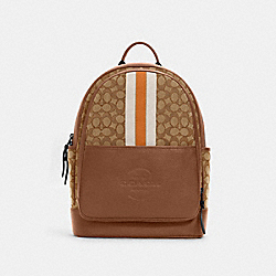 THOMPSON BACKPACK IN SIGNATURE JACQUARD WITH VARSITY STRIPE - QB/KHAKI BUTTERSCOTCH MULTI - COACH C5389