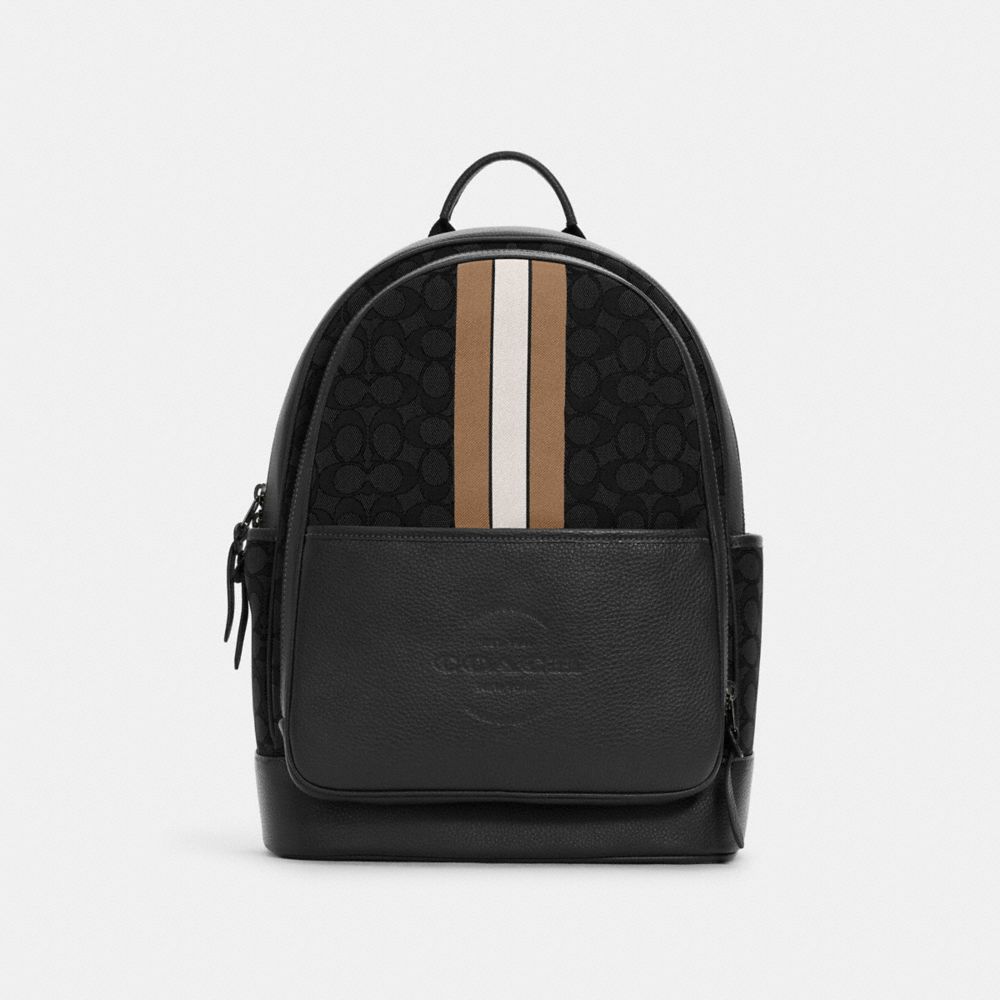 THOMPSON BACKPACK IN SIGNATURE JACQUARD WITH VARSITY STRIPE - QB/BLACK ELM MULTI - COACH C5389