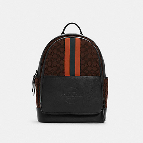 COACH C5389 Thompson Backpack In Signature Jacquard With Varsity Stripe BLACK ANTIQUE/MIDNIGHT NAVY/RACER BLUE