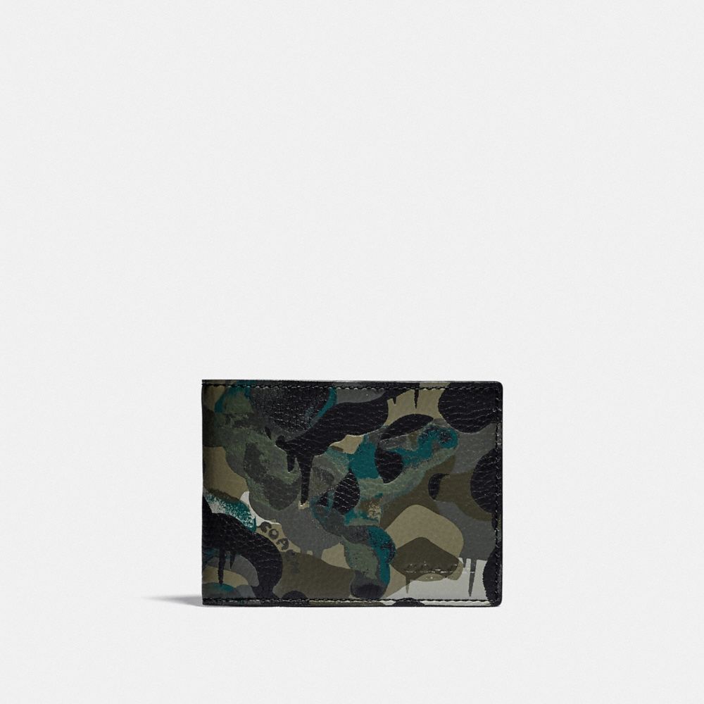 C5391 - Slim Billfold Wallet With Camo Print GREEN/BLUE