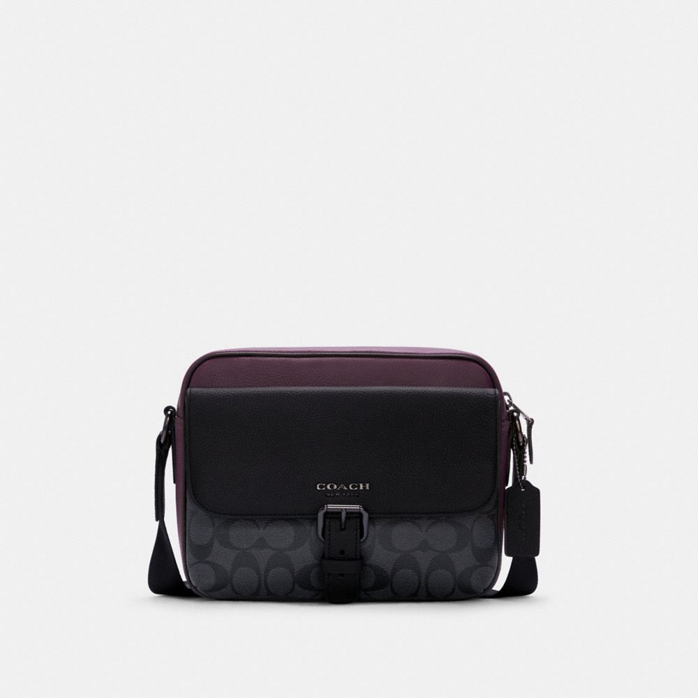 Hudson Crossbody In Colorblock Signature Canvas - C5401 - QB/CHARCOAL DARK GRAPE