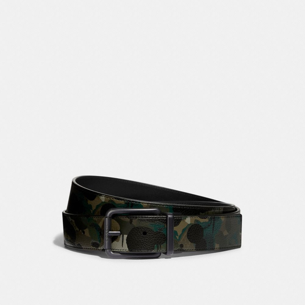 COACH C5403 Roller Buckle Cut To Size Reversible Belt With Camo Print, 38 Mm GREEN/BLUE