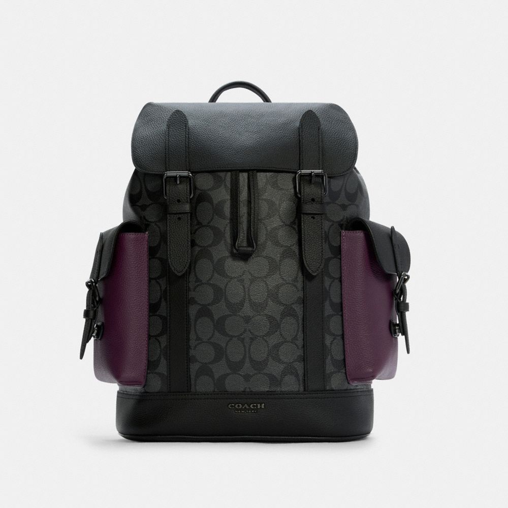 Hudson Backpack In Colorblock Signature Canvas - QB/CHARCOAL DARK GRAPE - COACH C5414