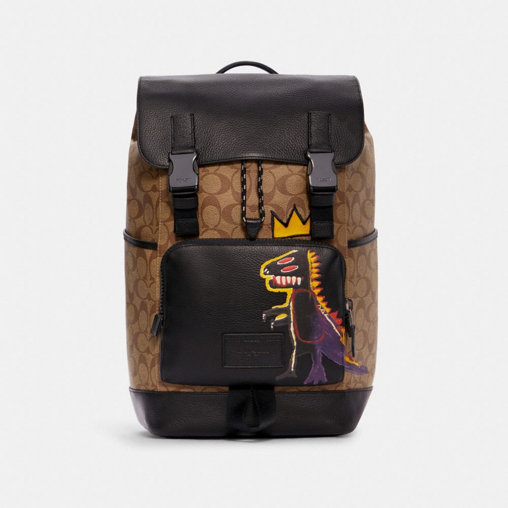 COACH X JEAN-MICHEL BASQUIAT TRACK BACKPACK IN SIGNATURE CANVAS - QB/KHAKI MULTI - COACH C5419