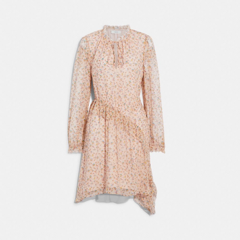 Printed Short Day Dress - C5473 - Pale Pink/Brown