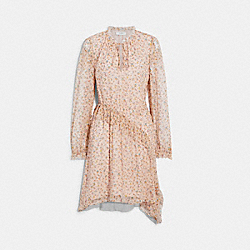 Printed Short Day Dress - C5473 - Pale Pink/Brown