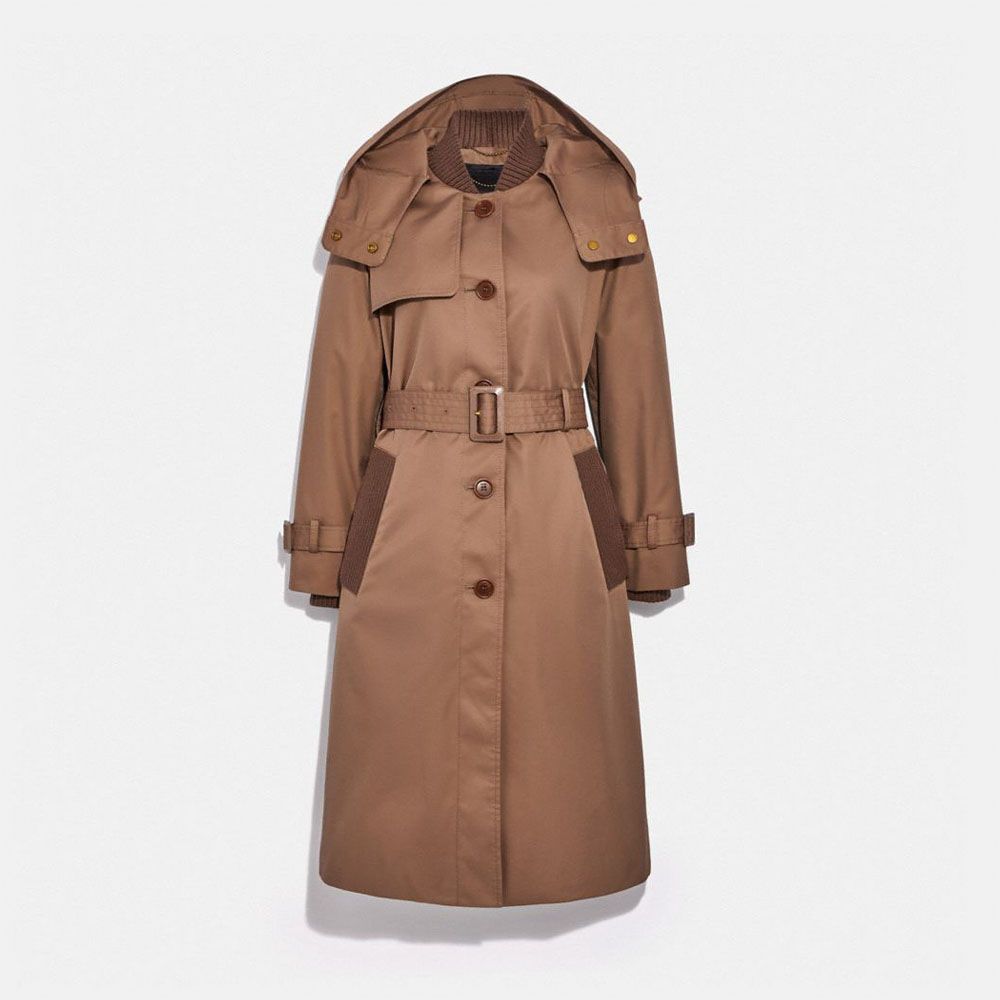 COACH C5500 Hooded Trench BROWN