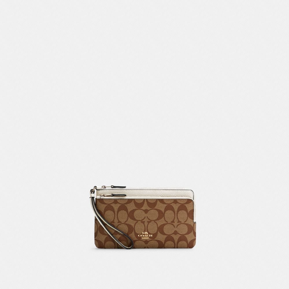 DOUBLE ZIP WALLET IN SIGNATURE CANVAS - IM/KHAKI/CHALK - COACH C5576