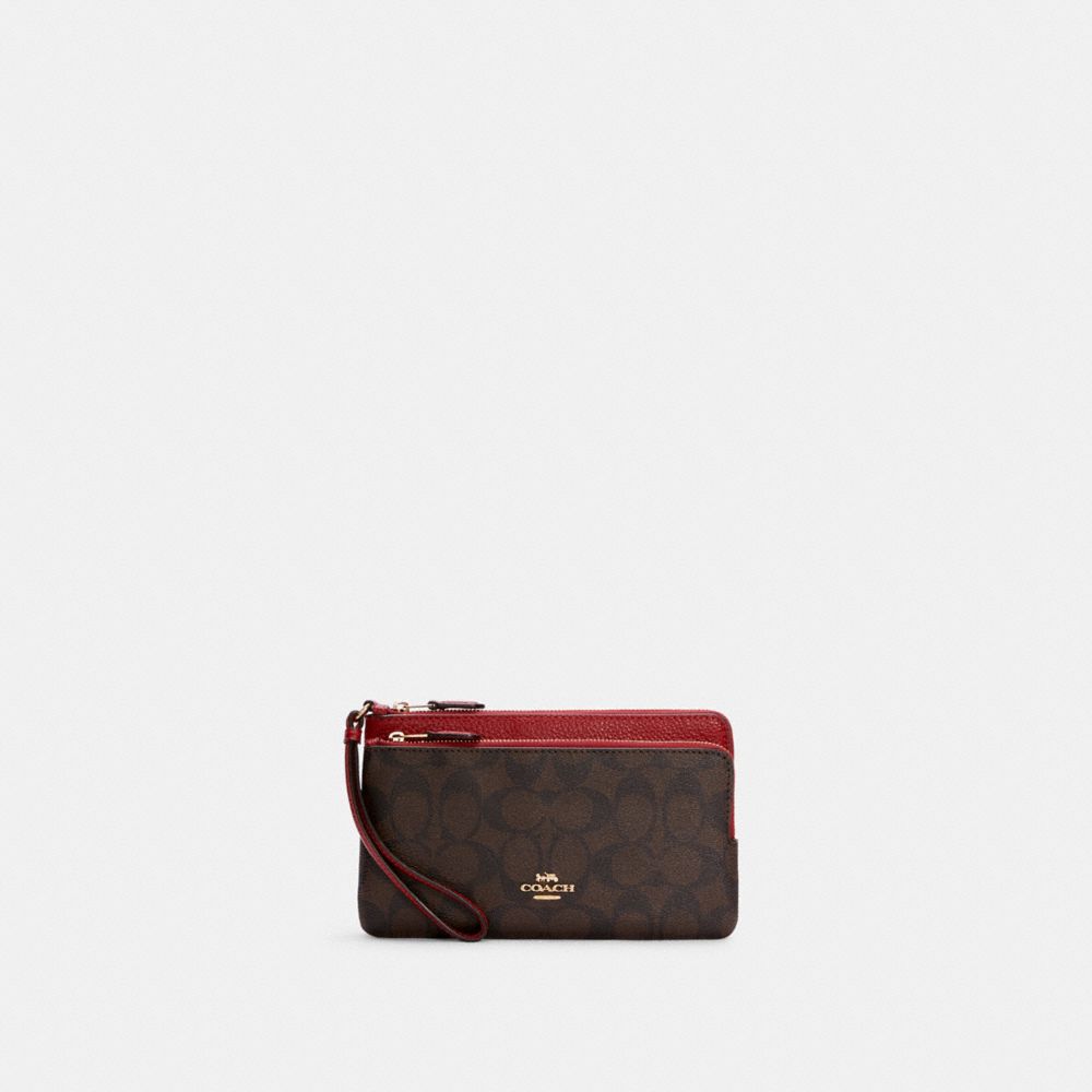 COACH C5576 Double Zip Wallet In Signature Canvas IM/BROWN 1941 RED