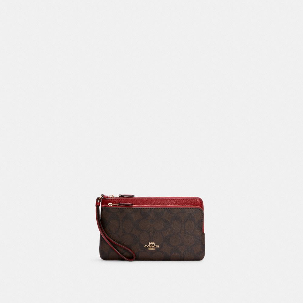 COACH C5576 DOUBLE ZIP WALLET IN SIGNATURE CANVAS IM/BROWN 1941 RED