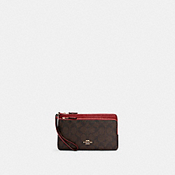 DOUBLE ZIP WALLET IN SIGNATURE CANVAS - IM/BROWN 1941 RED - COACH C5576