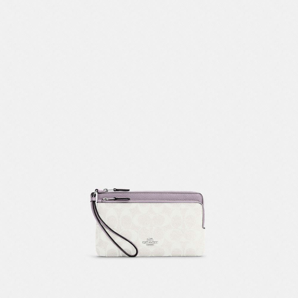 COACH C5576 Double Zip Wallet In Signature Canvas Silver/Chalk/Mist