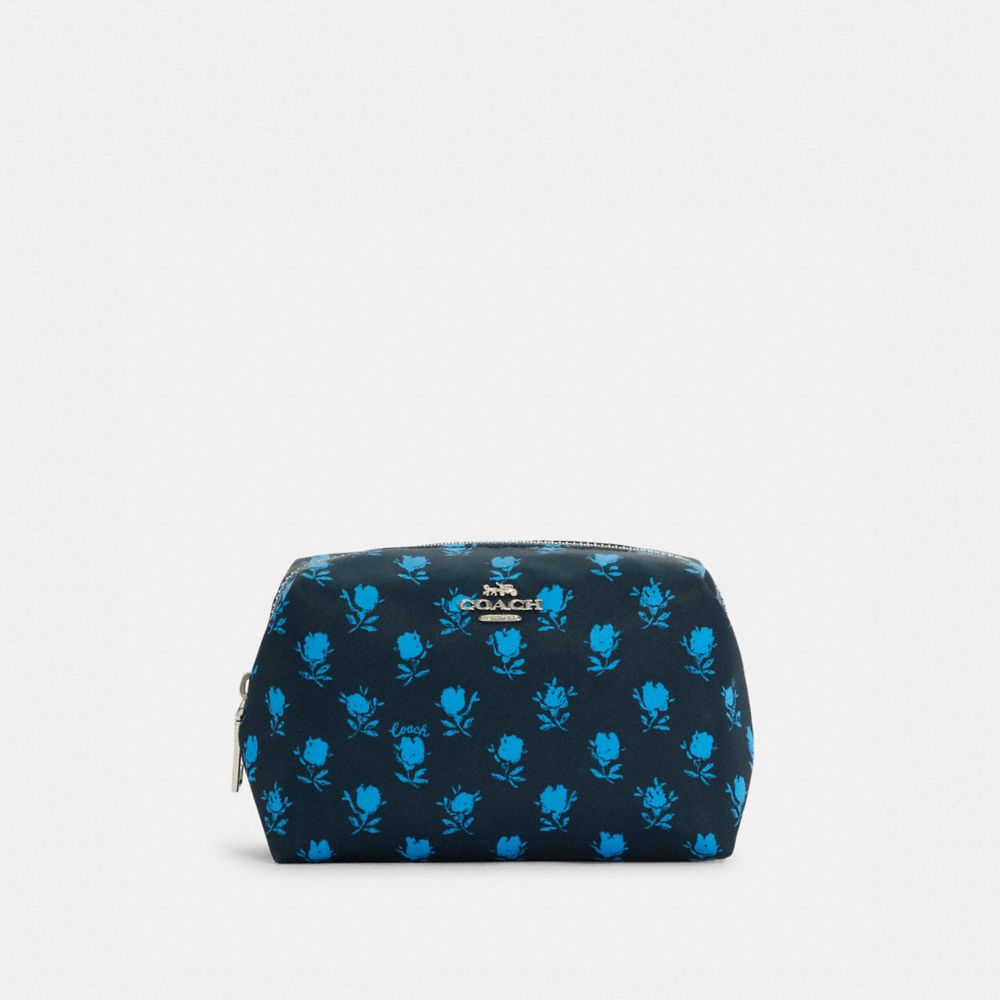 COACH C5583 SMALL BOXY COSMETIC CASE WITH BADLAND FLORAL PRINT SV/MIDNIGHT NAVY MULTI