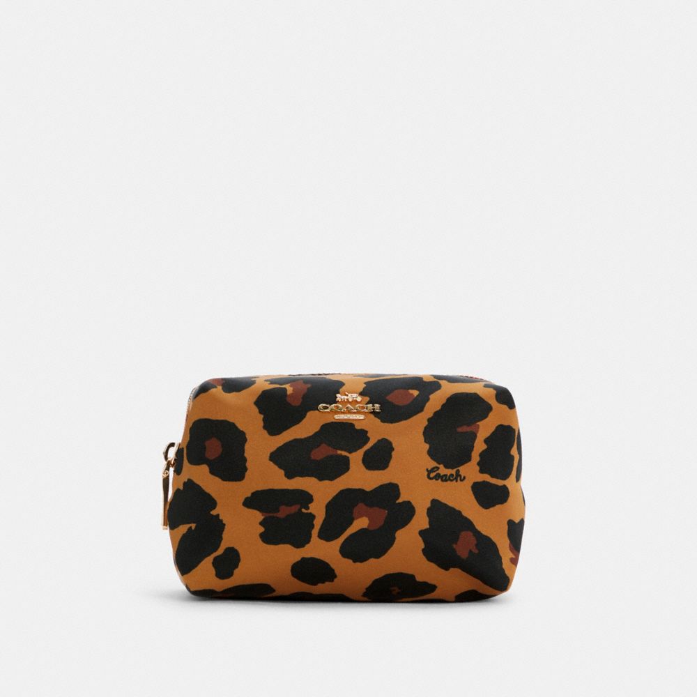 COACH SMALL BOXY COSMETIC CASE WITH LEOPARD PRINT - IM/LIGHT SADDLE MULTI - C5584
