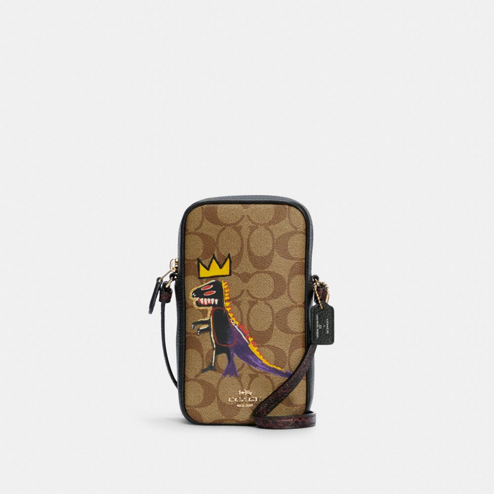 COACH COACH X JEAN-MICHEL BASQUIAT NORTH/SOUTH ZIP CROSSBODY IN SIGNATURE CANVAS - IM/KHAKI MULTI - C5585