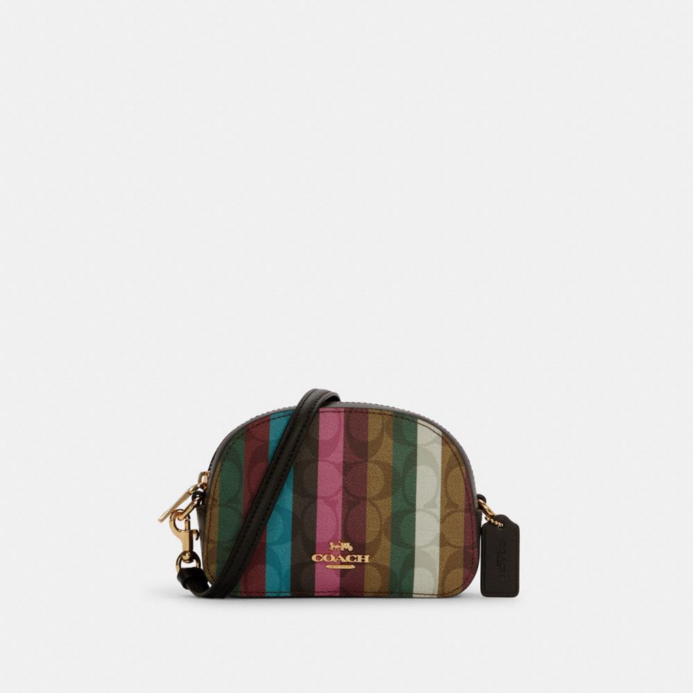 COACH Mini Serena Crossbody In Signature Canvas With Stripe Print - GOLD/KHAKI MULTI - C5590