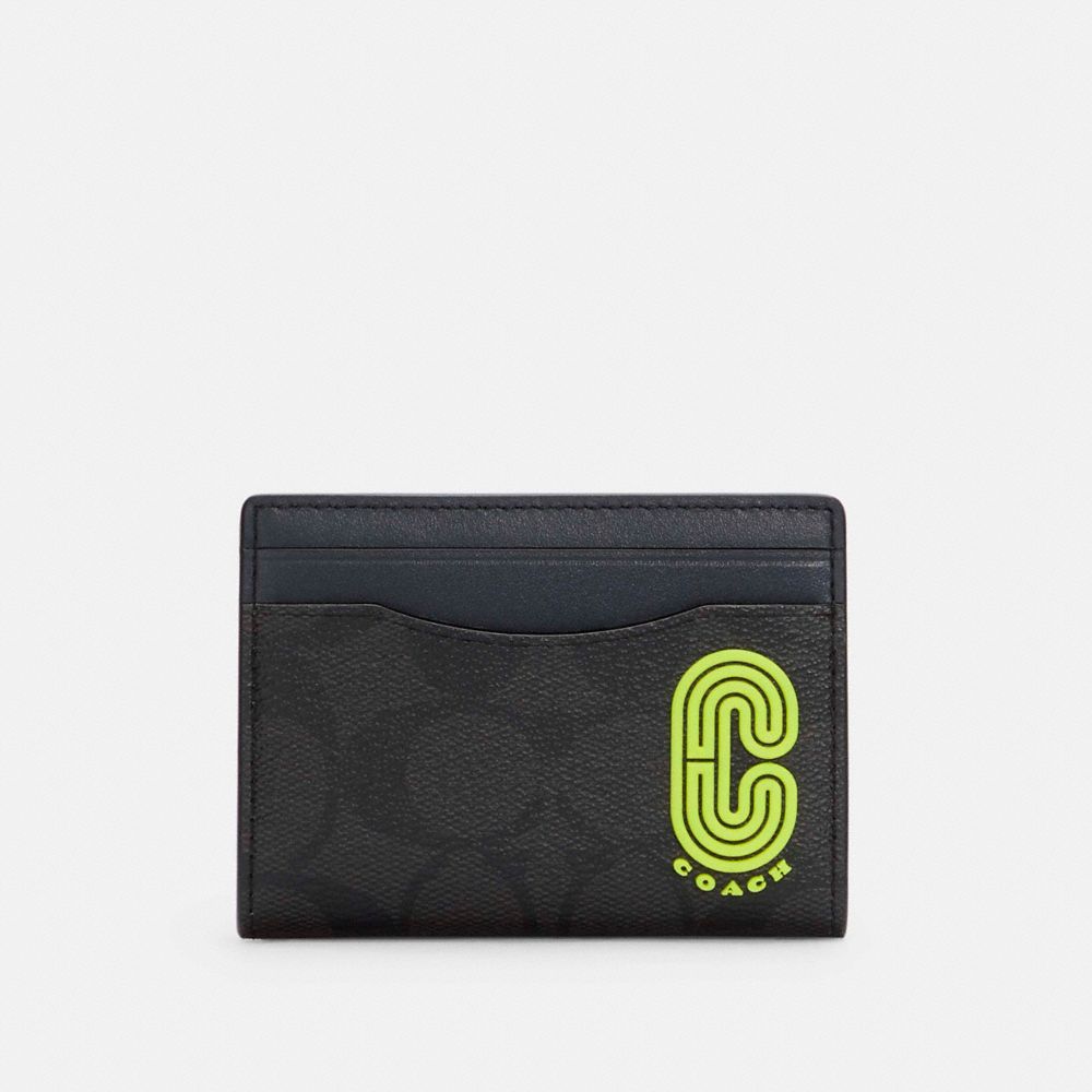 COACH C5595 MAGNETIC CARD CASE IN SIGNATURE CANVAS QB/BLACK MIDNIGHT MULTI