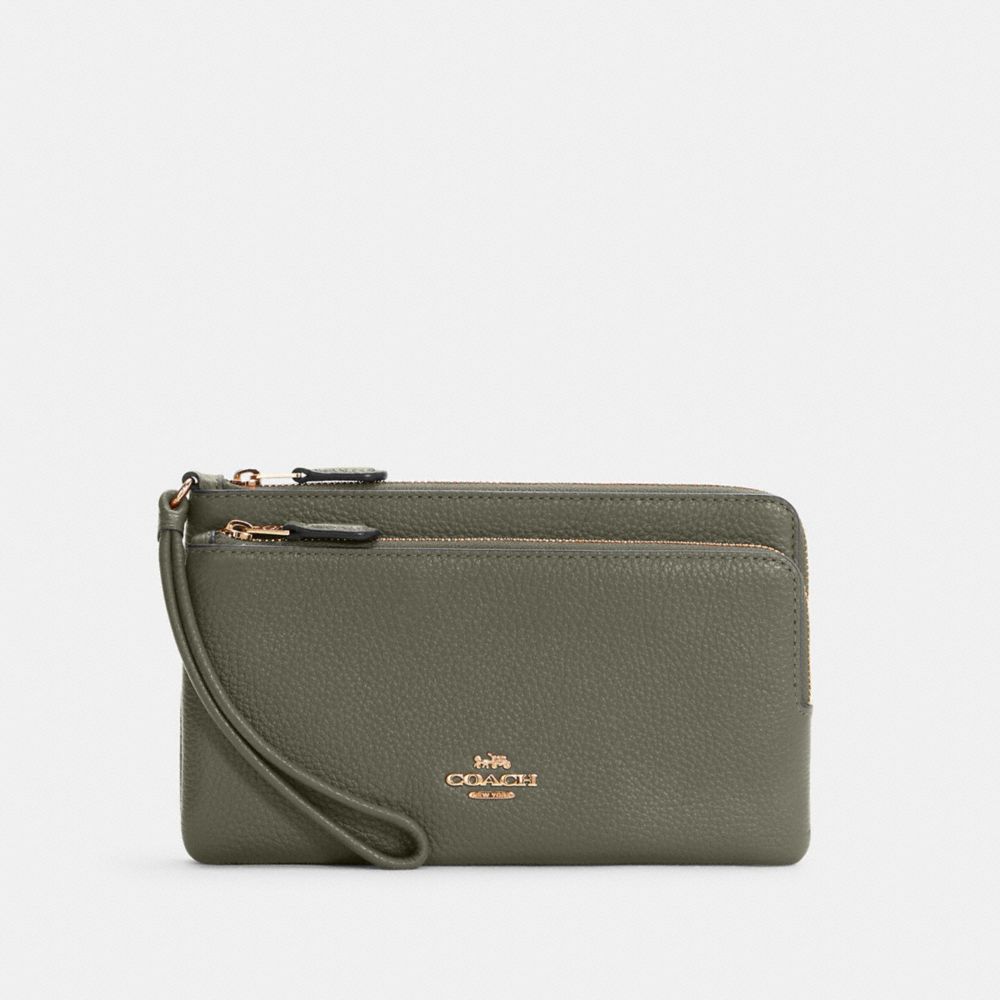 COACH C5610 - Double Zip Wallet GOLD/MILITARY GREEN