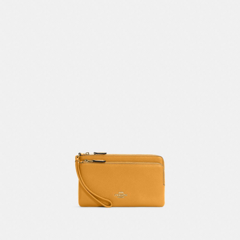 COACH C5610 Double Zip Wallet GOLD/MUSTARD YELLOW