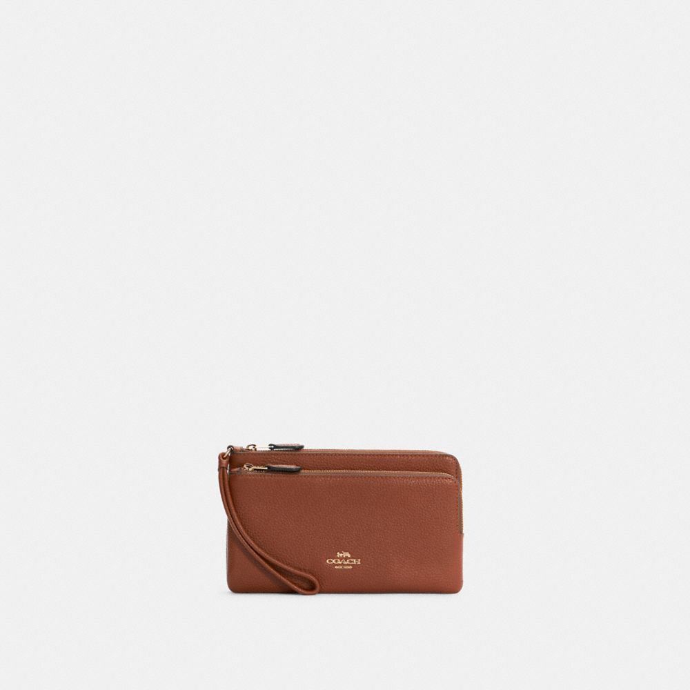 COACH DOUBLE ZIP WALLET - IM/REDWOOD - C5610