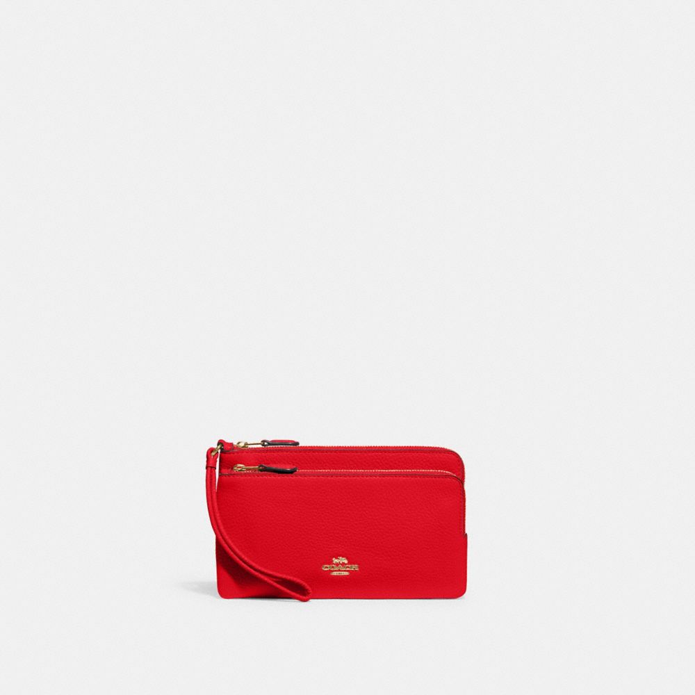 COACH C5610 Double Zip Wallet GOLD/ELECTRIC RED