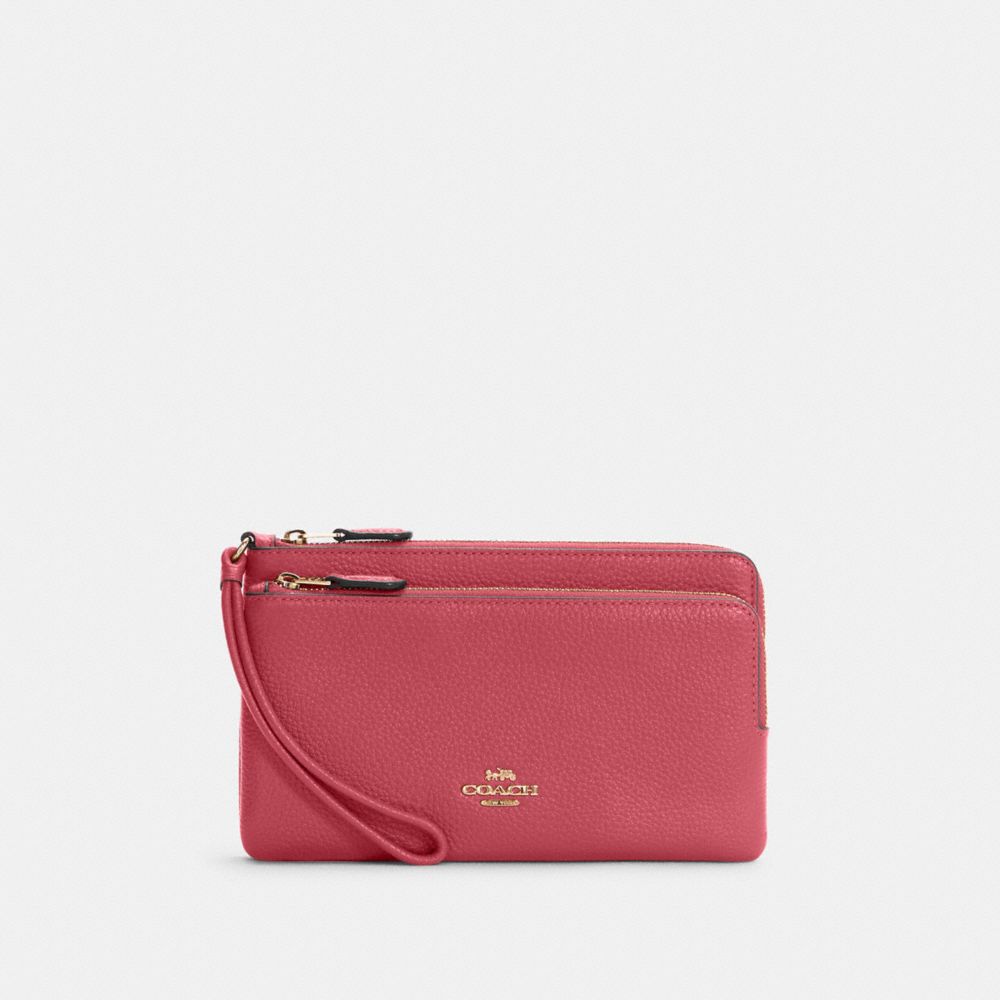 COACH C5610 Double Zip Wallet GOLD/STRAWBERRY HAZE