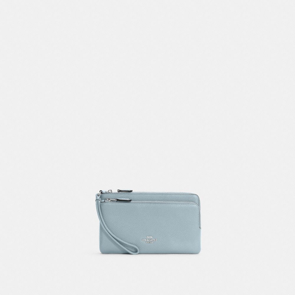 COACH C5610 Double Zip Wallet SILVER/POWDER BLUE