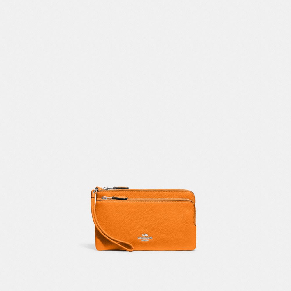 COACH C5610 Double Zip Wallet Silver/Bright Mandarin