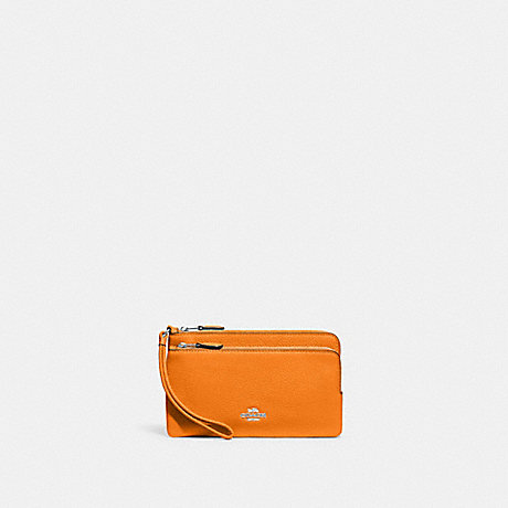 COACH C5610 Double Zip Wallet Silver/Bright Mandarin