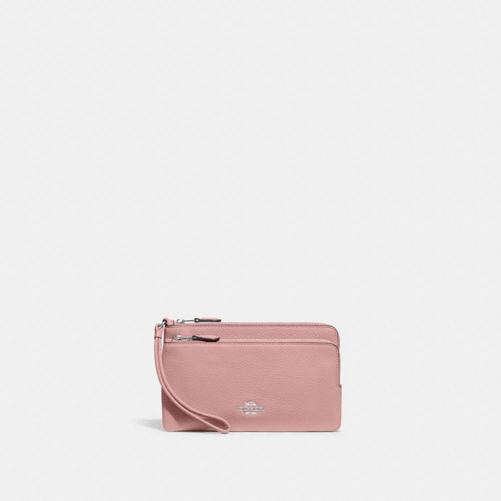 COACH C5610 Double Zip Wallet SILVER/LIGHT PINK