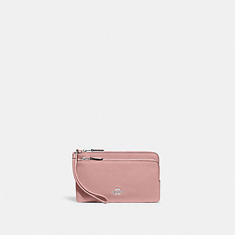 COACH C5610 Double Zip Wallet Silver/Light Pink