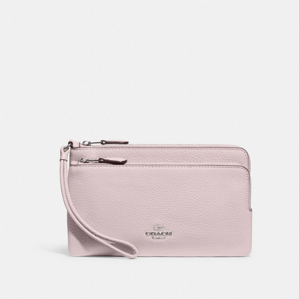 COACH C5610 Double Zip Wallet SILVER/ICE PINK