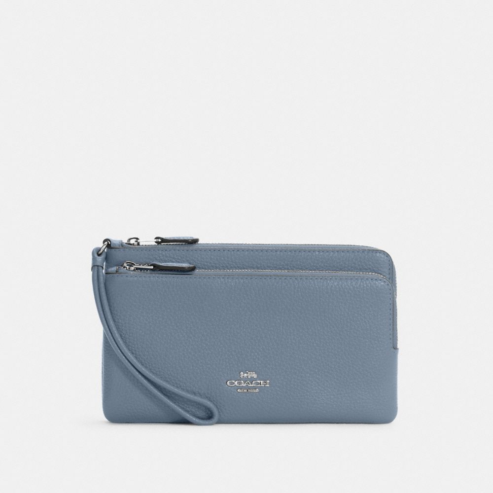 COACH C5610 - Double Zip Wallet SILVER/MARBLE BLUE