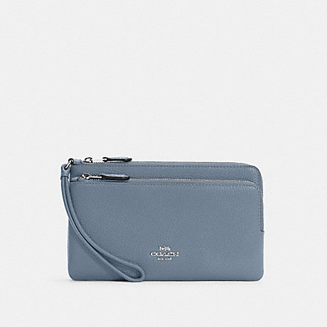 COACH C5610 Double Zip Wallet SILVER/MARBLE BLUE