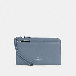 COACH C5610 Double Zip Wallet SILVER/MARBLE BLUE