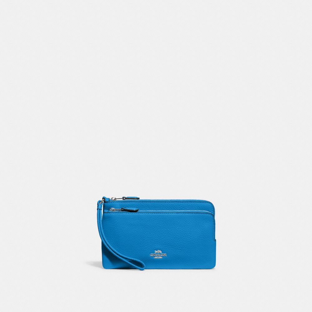 COACH C5610 Double Zip Wallet Silver/Racer Blue