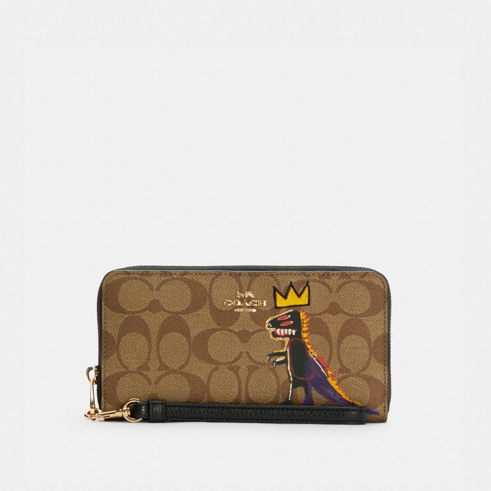 COACH X JEAN-MICHEL BASQUIAT LONG ZIP AROUND WALLET IN SIGNATURE CANVAS - C5615 - IM/KHAKI MULTI