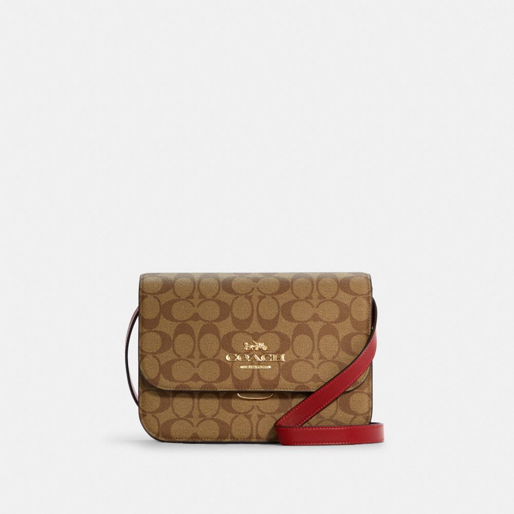 COACH C5633 - Brynn Flap Crossbody In Signature Canvas GOLD/KHAKI 1941 RED