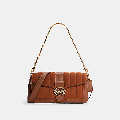COACH Georgie Shoulder Bag With Linear Quiltiing - GOLD/REDWOOD - C5635